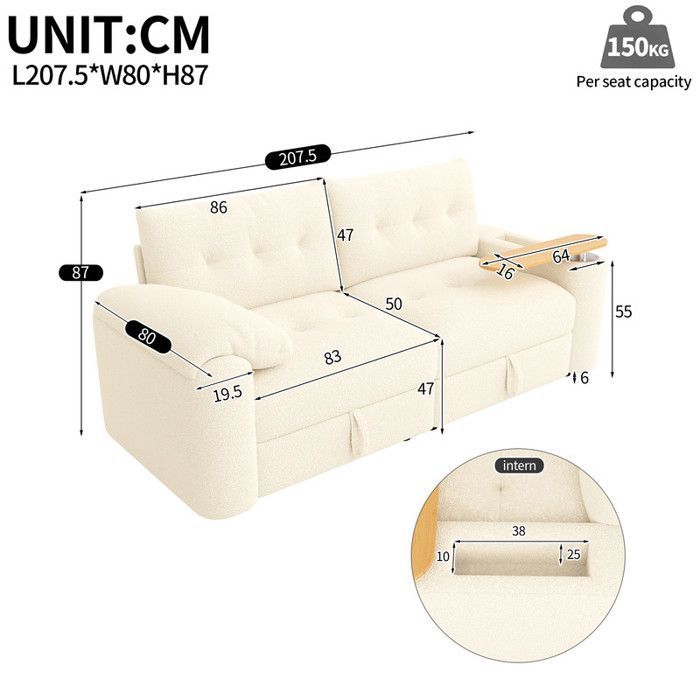 Kompaktes 3-Sitzer-Sofa aus Teddyfell, platzsparendes Schlafsofa mit Stauraum – ideal für Wohnungen und Wohnzimmer