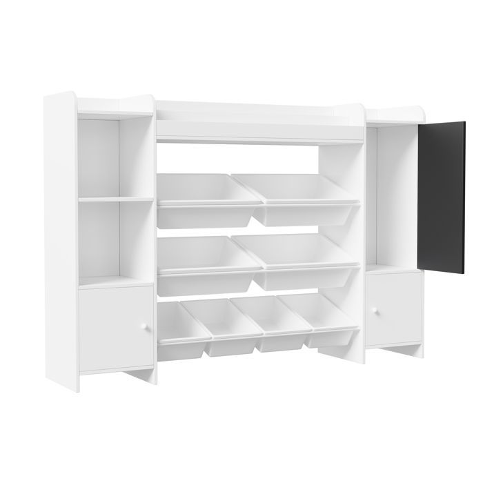 Bibliothèque sur 4 Niveaux, Étagère de Rangement Enfant,  Meuble Rangement en bois avec portes, pour jouets et livres,