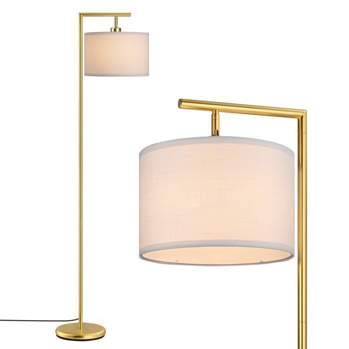 EDISHINE Lampadaire sur pied salon, lampe à arc avec abat-jour rotatif en lin, interrupteur à pied, ampoule E27 2700K fournie, doré
