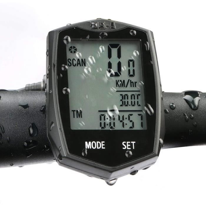 Speedometer, Wireless and Multifunctional Bike Computer with Tracking, Speed, Temperature, etc., LCD Backlight, Multi-Function