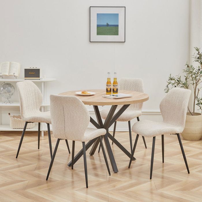 Dining Chair - Retro - Set of 4 - Linen - Metal Legs - Comfortable and Elegant (Beige)