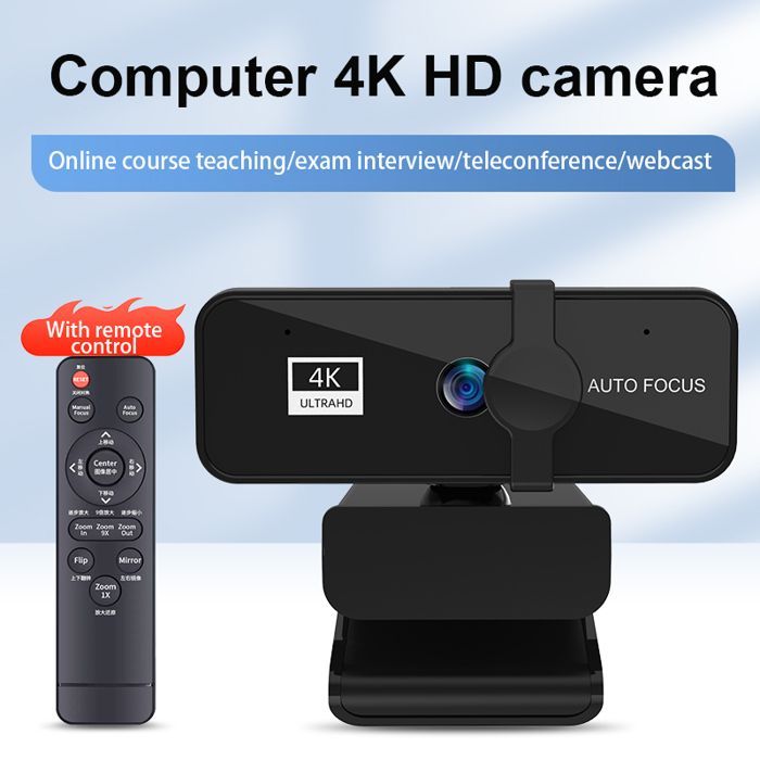 4K Webcam, zoomable webcam with microphone and remote control, equipped with a Sony sensor, 9X digital zoom, noise-canceling microphones
