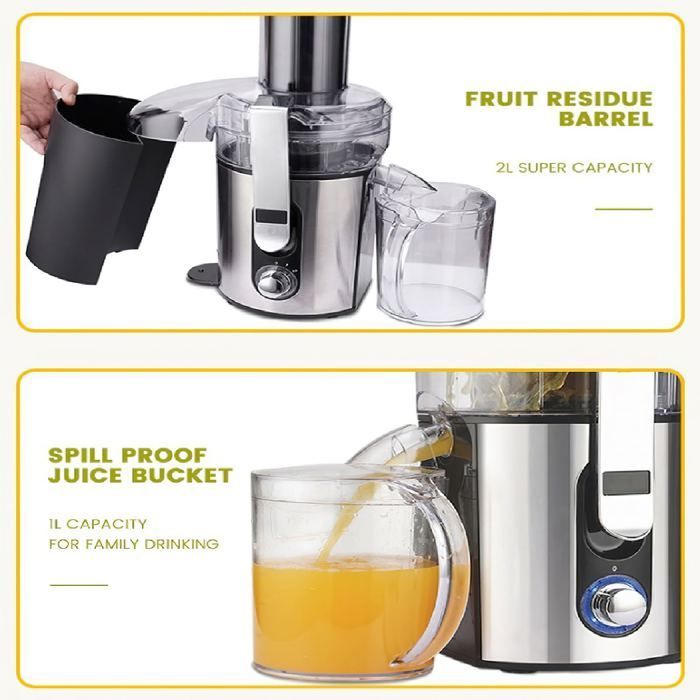 1000W Juicer, 2-Speed Fruit and Vegetable Centrifuge, 83mm Wide Feed Chute, 1L Juice Pitcher, Easy Cleaning