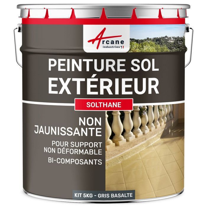 Peinture Extérieur pour Sol Béton - Résistance UV - SOLTHANE - 5 kg Gris Basalte - RAL 7012