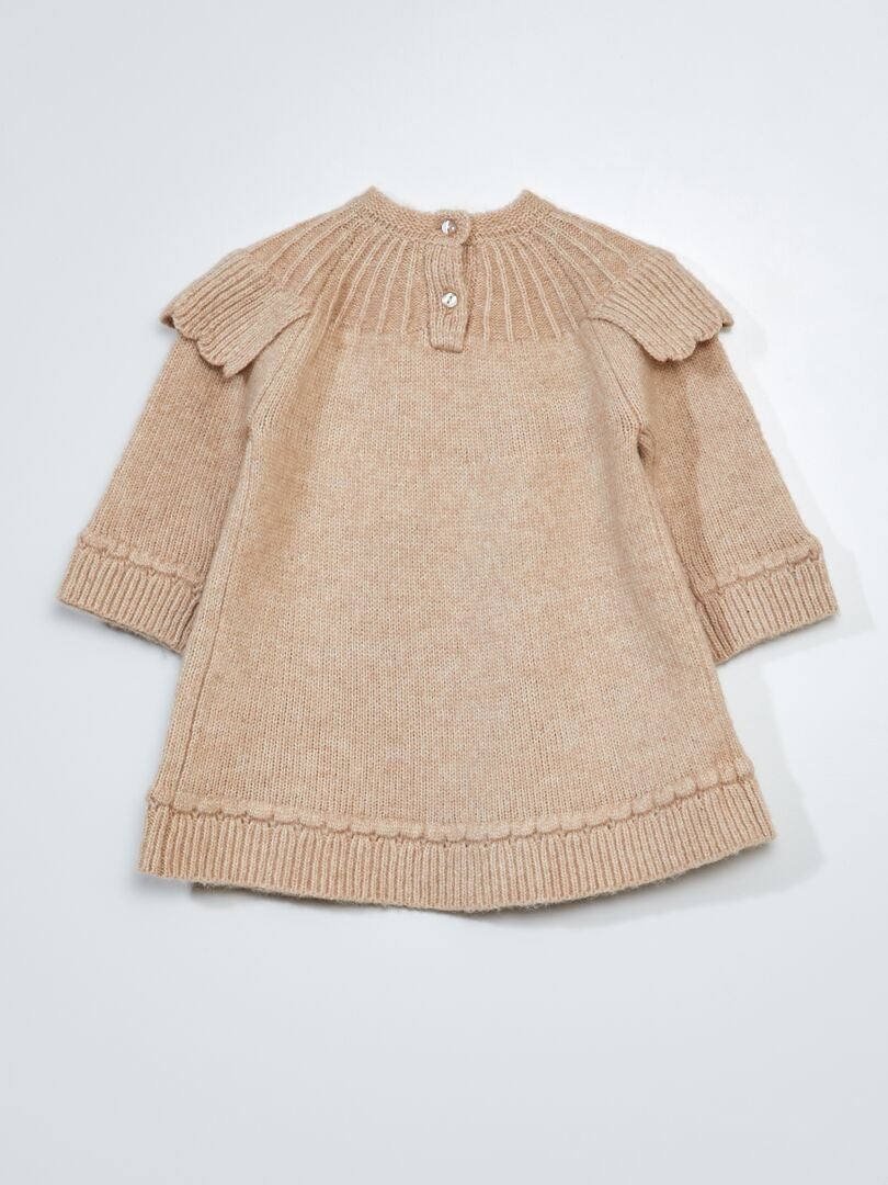 Gebreide jurk met kraag met patroon - Beige