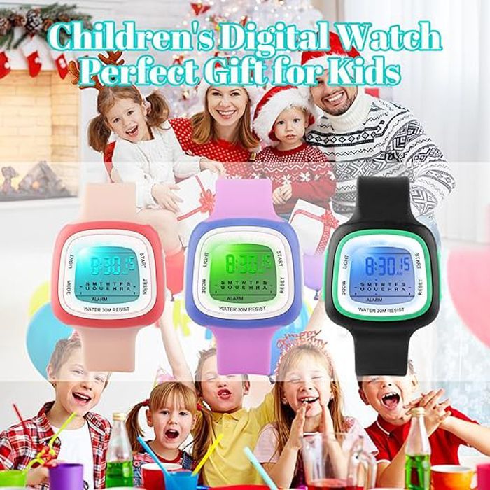 Montre Enfant,7 Lumières de Couleur Montre pour Fille Garçon,Montre Digitale Enfant pour Enfants avec Motif de Chat,3ATM Etanche