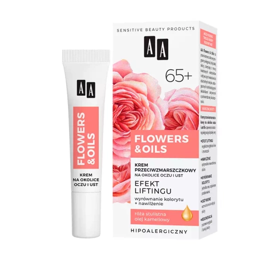 AA Flowers&Oil Efekt Liftingu 65  krem przeciwzmarszczkowy pod oczy i okolicie ust 15 ml