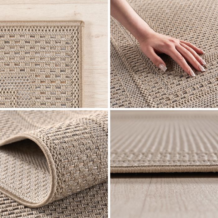 Alfombra de exterior SIMPEX color beige, 200x290 cm, ideal para la cocina. Diseño liso con borde.