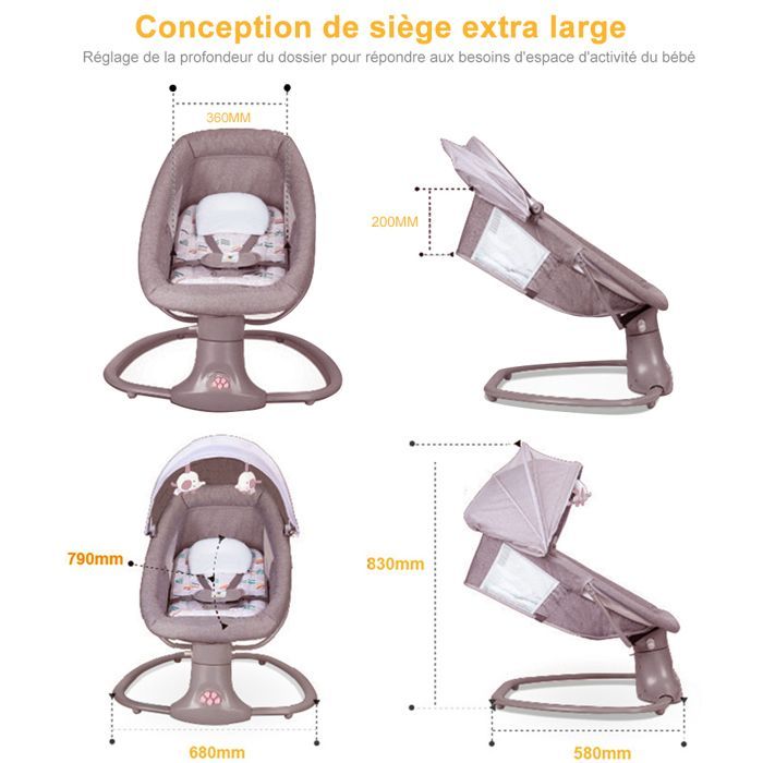 3-in-1 elektrische babyschommel met afstandsbediening - wipstoel/wieg met 5 schommelsnelheden - Bluetooth-muziek - Roze