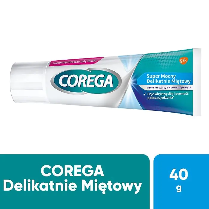 Corega Super Mocny Delikatnie Miętowy, Krem mocujący do protez zębowych