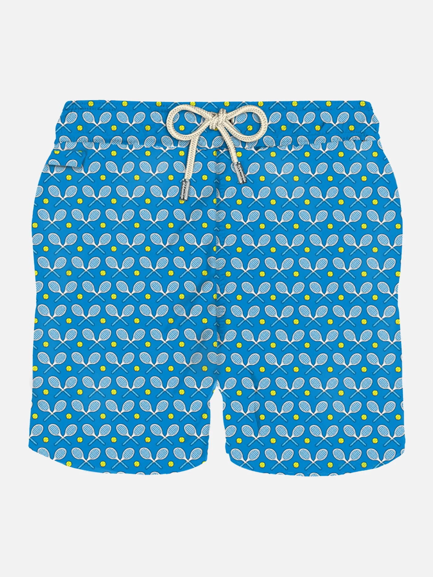 Man Classic Swim Shorts with Rackets All-Over Print | Blue | Quick Drying, Mid-Length, Elasticated Waistband, Front & Back Pockets | MC2 Saint Barth
