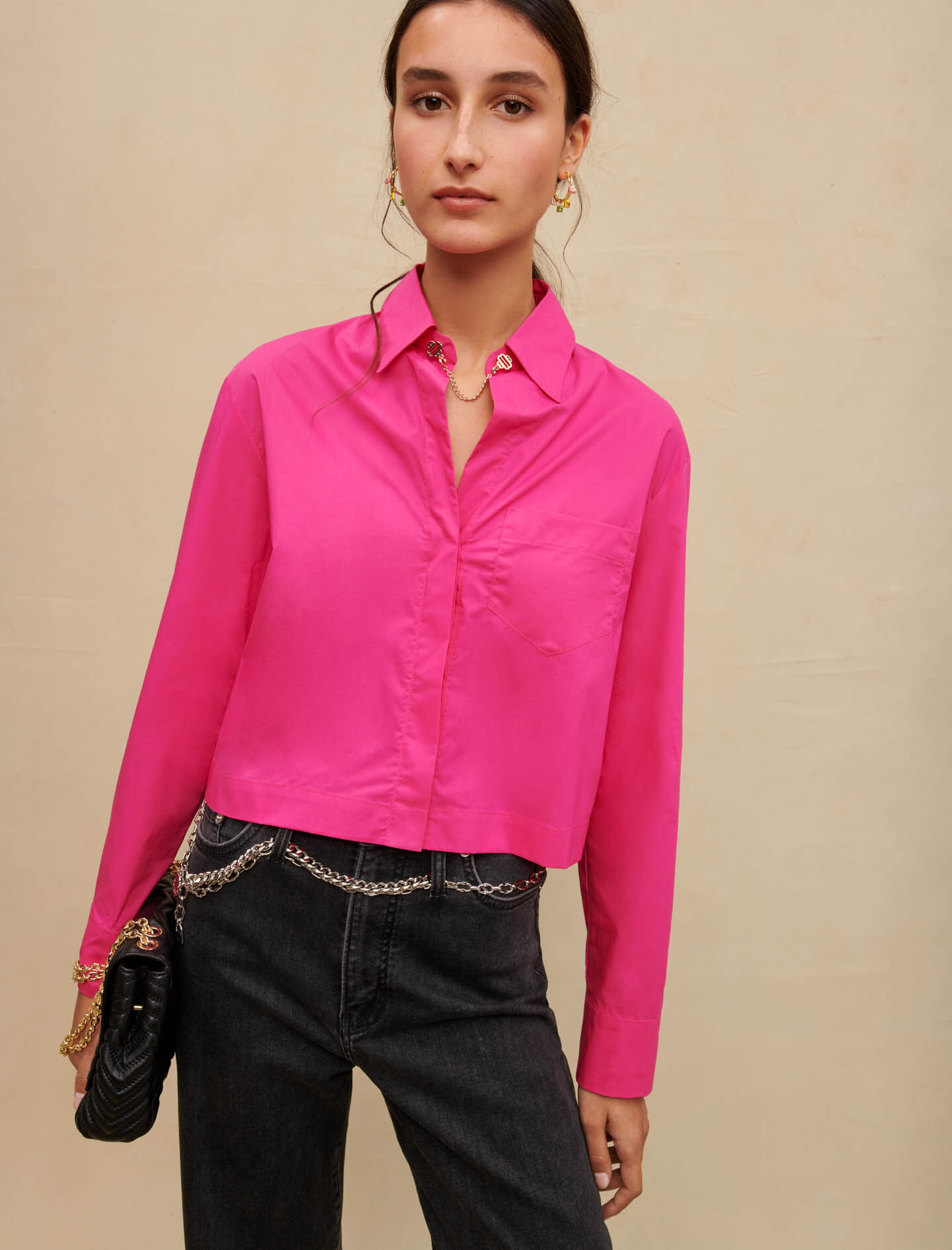 Katoenen crop top - Fuchsia