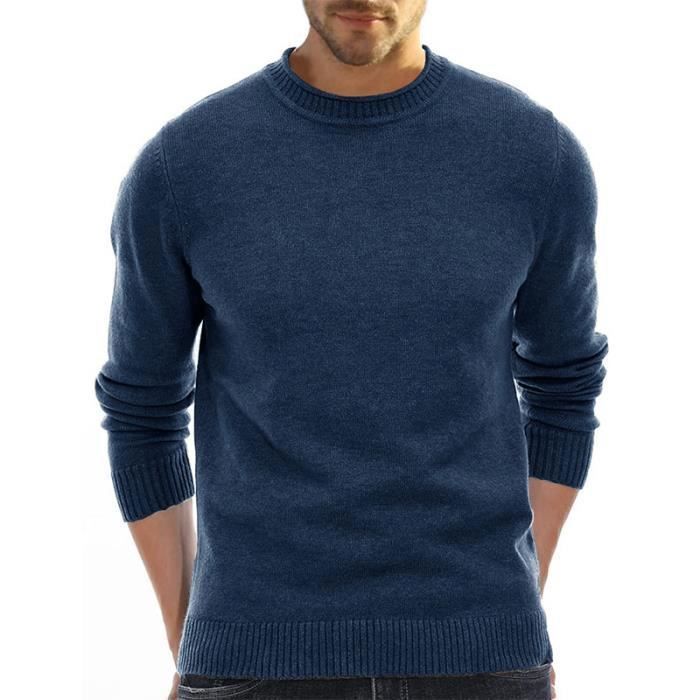 Suéter de punto informal de cuello redondo y corte ajustado para hombre - Suave y cómodo, estilo invernal - FUNMOON - Azul