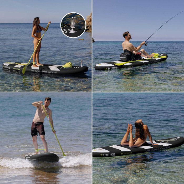 Adult Jet Black Inflatable Paddleboard with Quality Accessories - HUIIKE | Stand Up Paddleboard with Aluminum Paddle, Pump, Leash