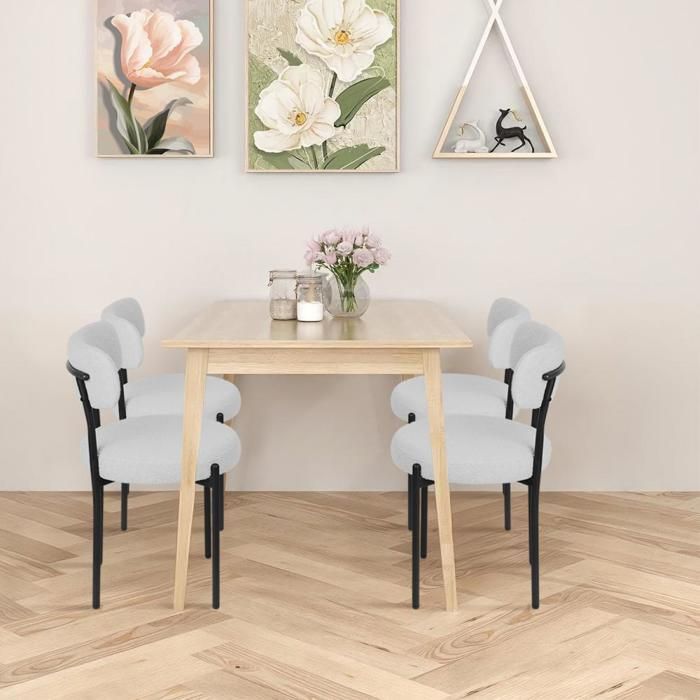 MIPAN. Juego de 6 sillas de comedor escandinavas - Sillón tapizado en terciopelo - Patas de metal - Máx.: 120 kg - Gris claro