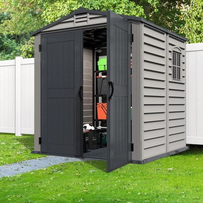 Casetta da giardino - PVC - DURAMAX - 3,50 m² + pavimento - Grigio chiaro / Antracite - DUSMATE66PR