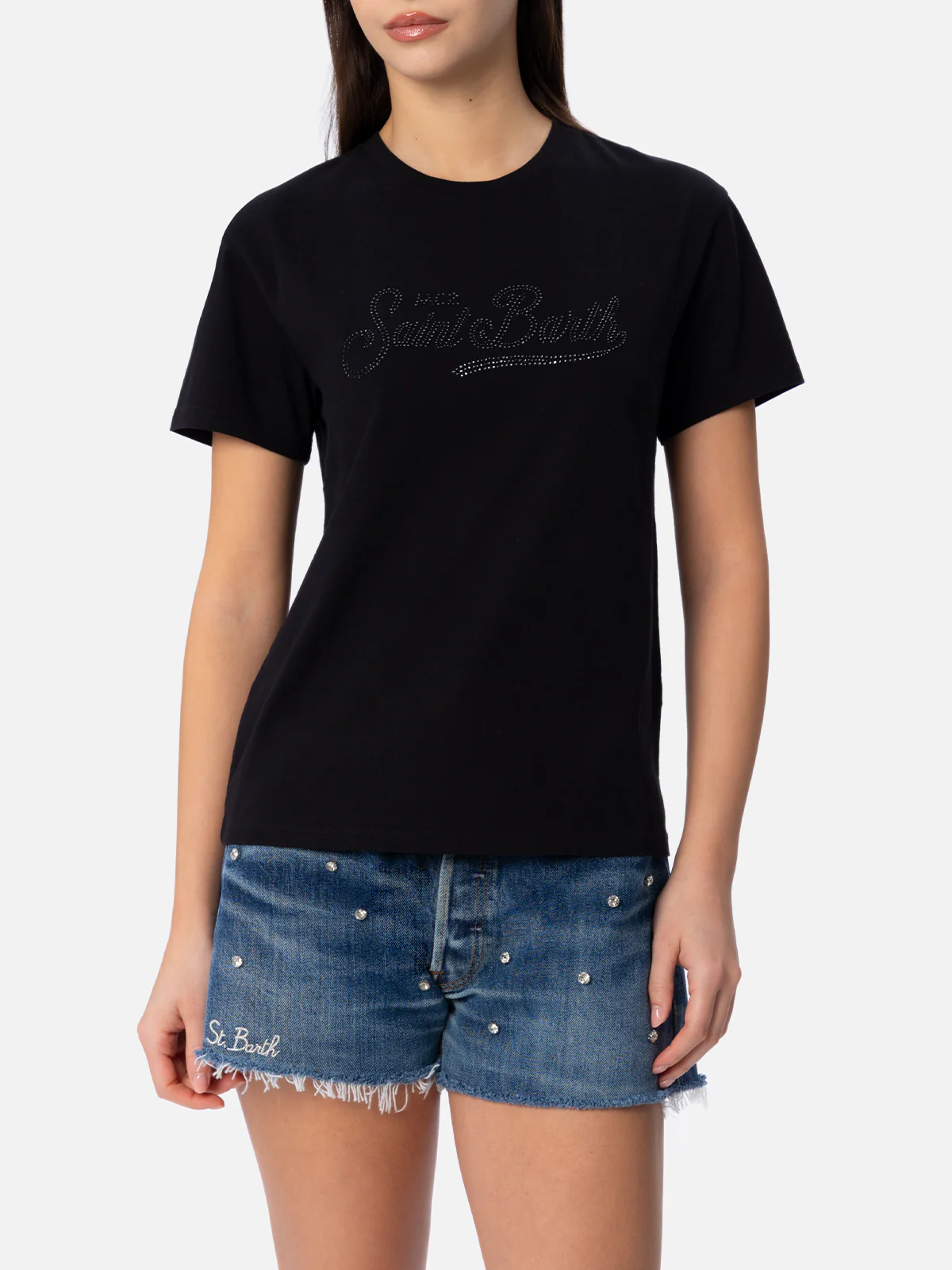 Emilie dames T-shirt met ronde hals van katoenen jersey met Stres-borduurwerk.