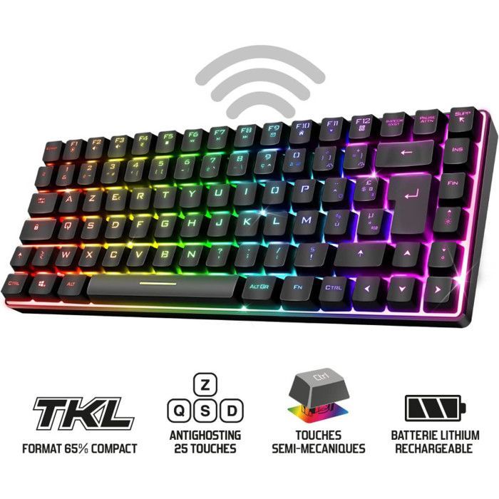 Tastiera da gioco - SPIRIT OF GAMER - ELITE K70 - Wireless RGB - TKL Compact 65% - 85 tasti semi-meccanici
