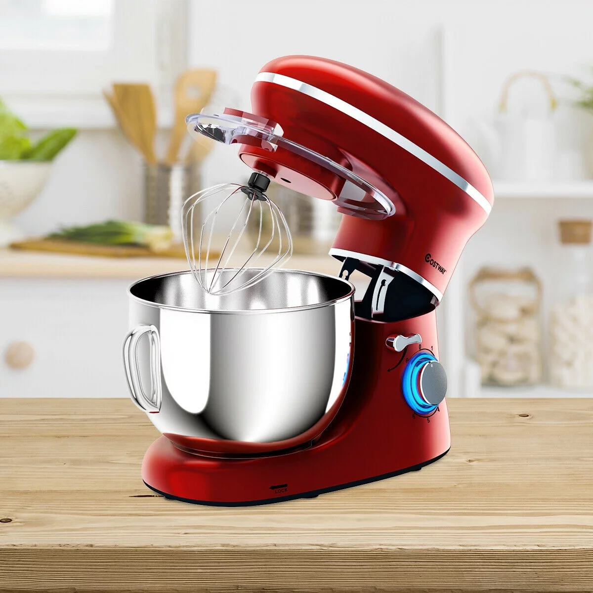 Costway keukenmixer met 6 snelheden, 660 W, deeghaak en garde, 6,3 liter, kantelbare kop, wit