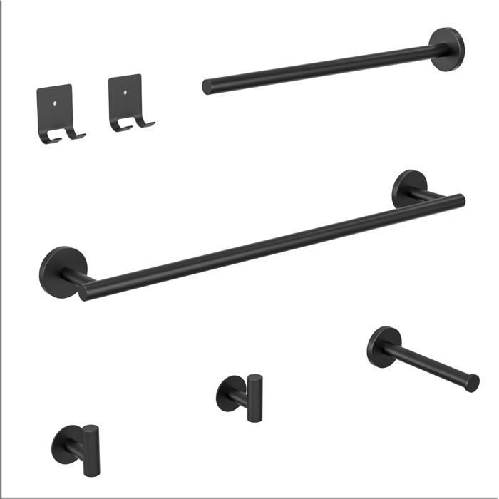 Bathroom accessory set - CECIPA MAX - Black - Stainless steel - 2 towel rails - Hooks