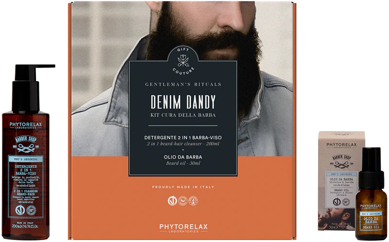 Kit de presente para barba Denim Dandy da Phytorelax Laboratories para cuidados masculinos