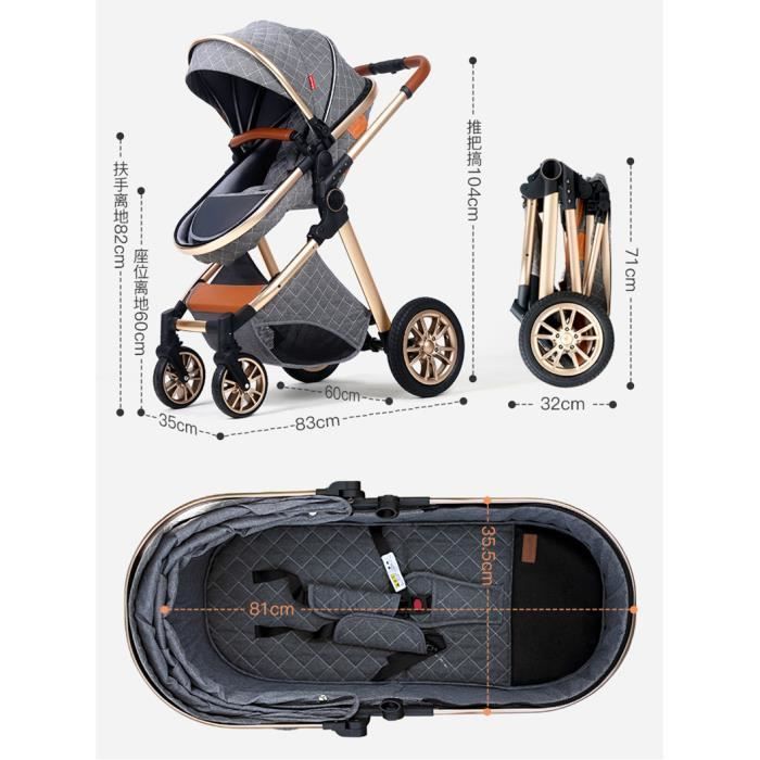 BAZARLAND30 Poussette 3 en 1 Bébé Combinée Siège-Auto Nacelle Trio Réversible Réglable Haute Qualité Roues increvables Canne khaki