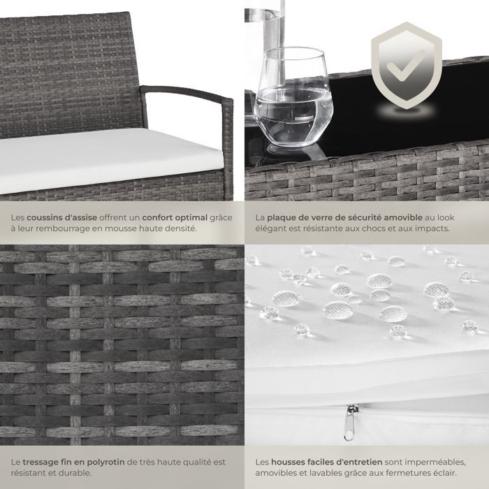 Salon de jardin - TECTAKE - Ensemble bas détente d'extérieur SPARTE avec cadre en aluminium et résistant aux UV - Gris