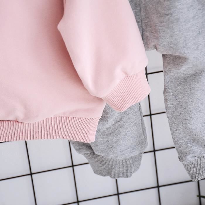 Conjunto de ropa de otoño de 2 piezas para niña, grueso e informal - Chándal rosa con capucha