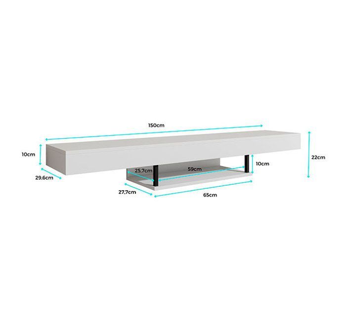 Mobile porta TV a parete | Supporto TV per soggiorno | Montaggio TV | L 150 x P 29,6 x H 22 cm | Bianco opaco | Modello Aydin