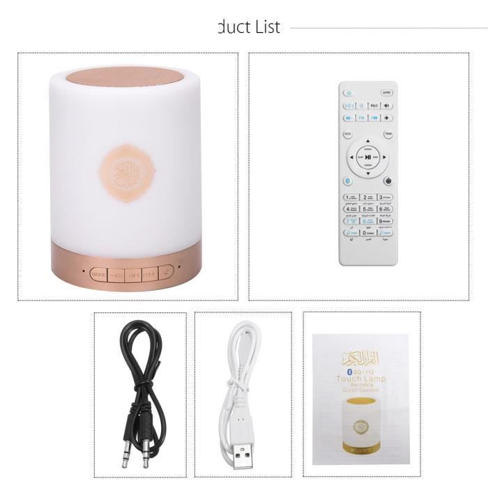 Altavoz Bluetooth portátil NEUFU con lámpara táctil del Corán, luz nocturna, tarjeta TF, FM, color dorado.