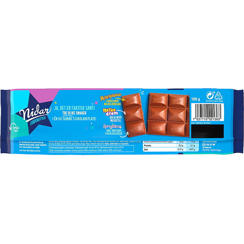 Nidar Nidar chocoladereep 188 g Blauw