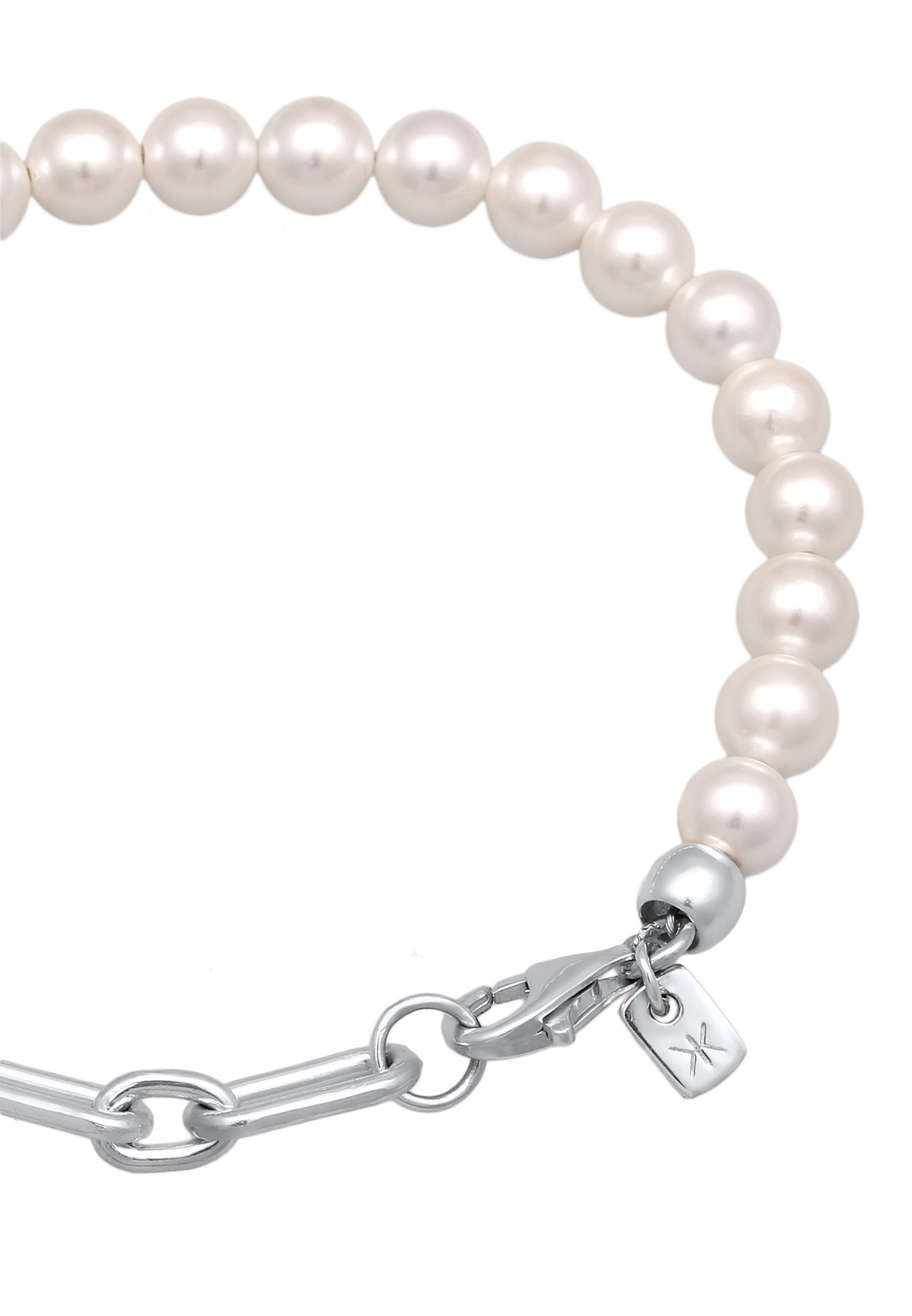 KUZZOI Bracelet Kuzzoi Hommes Chaîne à maillons Coquillage Noyau de Perles Blanc Argent Sterling 925 Festival 21 cm