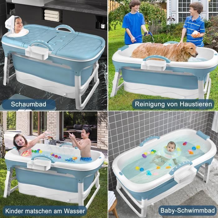 Bañera plegable para adultos LARS360, bañera portátil con tapa extraíble para baño, 118 x 60 x 53 cm