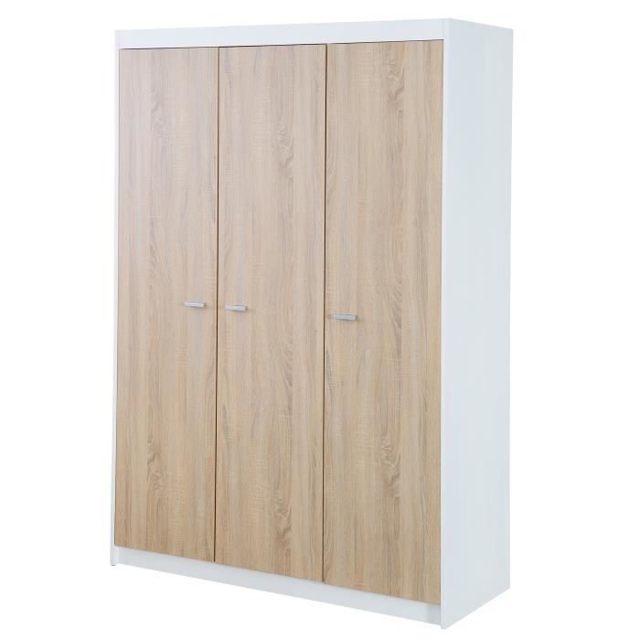 Armoire Bébé 3 Portes Gabriella - ROBA - Blanc / Chêne Sonoma - Penderie et 6 Étagères