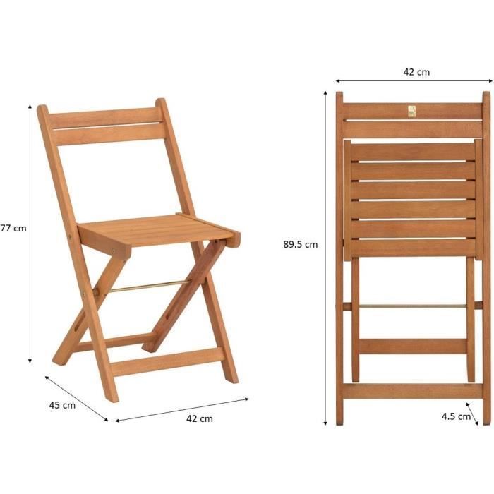 Conjunto de bistró de madera de acacia con certificación FSC - SAVANA - 1 mesa cuadrada de 60 x 60 cm y 2 sillas plegables - 2 personas