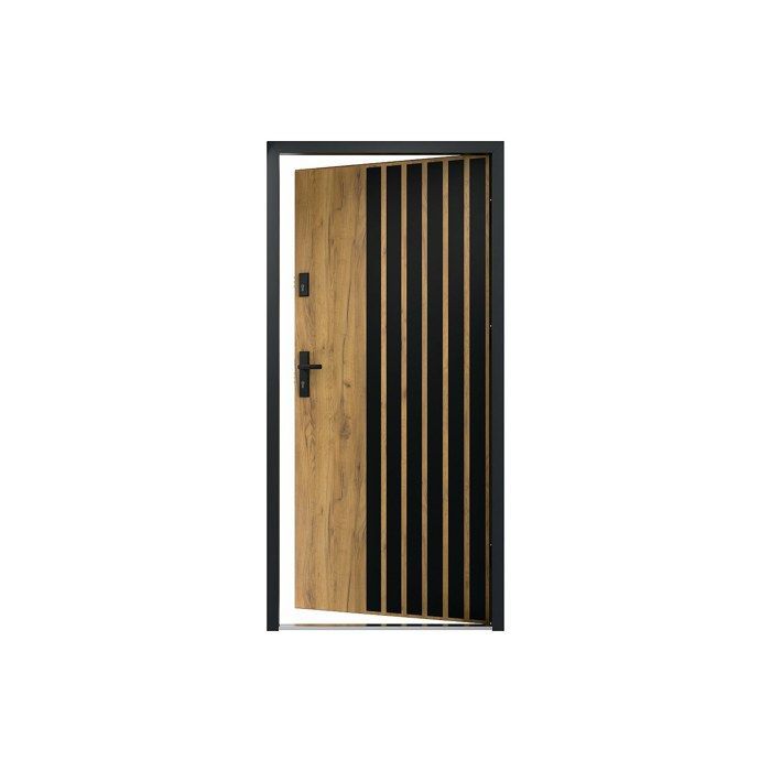 Puerta frontal de acero macizo de 207 x 100 cm (alto x ancho) - Efecto roble con vetas negras - 55 mm de espesor - Apertura a la derecha - COBRITA