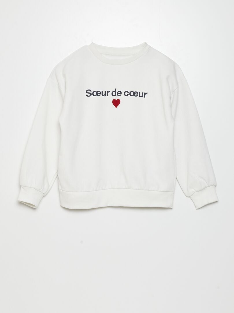 Pluche fleece sweatshirt met print - WIT