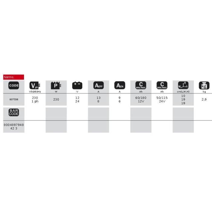 Chargeur de batteries - Telwin - TOURING 18 230V 12V/24V - Contrôle électronique des phases de charge