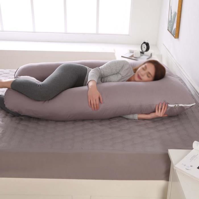 Coussin de Grossesse en Forme de U,Coussin Allaitement de Maternité Ergonomique,Soutient Tout Le Corps,Coton-RoseBleu,130x70cm