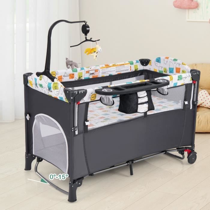 DREAMADE 5-in-1 opvouwbaar babyreisbedje met aankleedtafel, matras, verstelbare hoogte, hangend speeltje en muziekdoosje, grijs