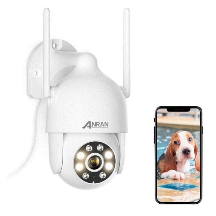 Telecamera di sicurezza esterna cablata ANRAN HD da 3 MP con Wi-Fi, audio bidirezionale, rilevamento del movimento a 355° e tracciamento automatico.