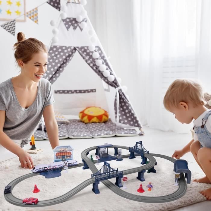 Circuit Voiture Électrique MARSEE 104 PCS flexible avec véhicules de construction Jouets pour enfants