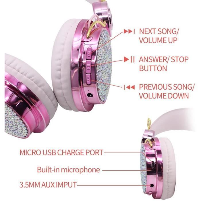 Casque sans Fil pour Enfants - APERIL - Licorne Strass Lumineux - Bluetooth - Limitation de Volume