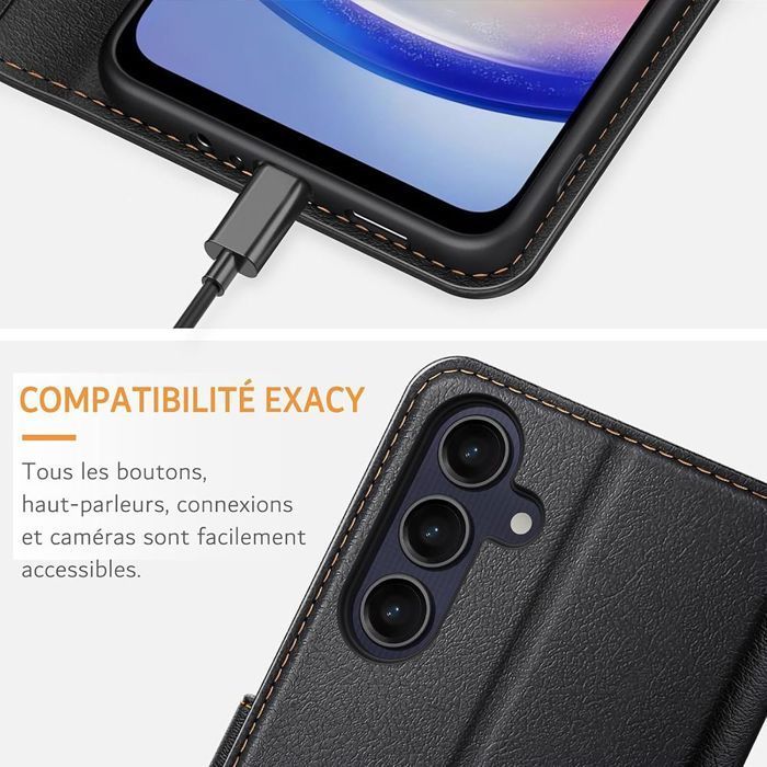 Custodia protettiva - BOOLING - per Samsung Galaxy A17 5G/4G - Cover a libro in similpelle nera - 2 pellicole protettive in vetro temperato