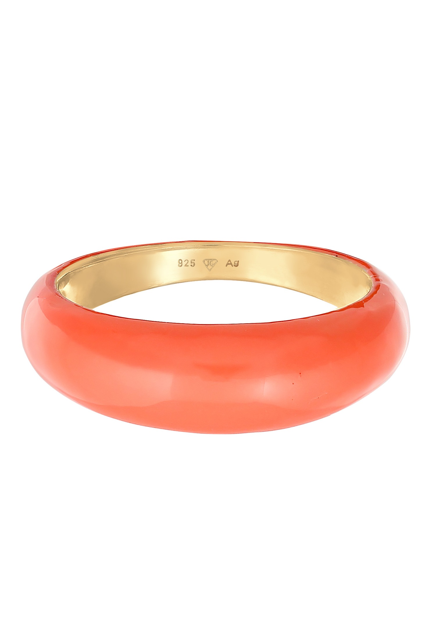 Elli Femmes Bande Pile avec Émail Orange en Argent Sterling 925 Plaqué Or