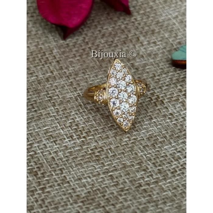 Bague Marquise Zirconium Plaqué Or 18 Carats 750/1000 - Bijouxia - Pave Cristaux Oxyde de Zirconium Blanc