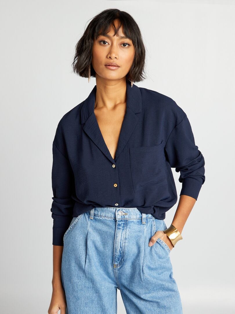 Shirt met lange mouwen en pyjamakraag - BLAUW