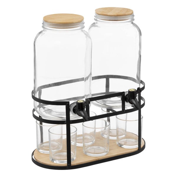 Słoik z kranikiem, zestaw 2 słoików i 6 szklanek, 2 x 3,3 l