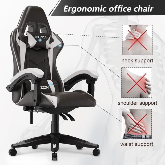 [Bigzzia] Silla de oficina - Silla gaming - Silla gaming giratoria ajustable - con cojín y respaldo reclinable, color blanco