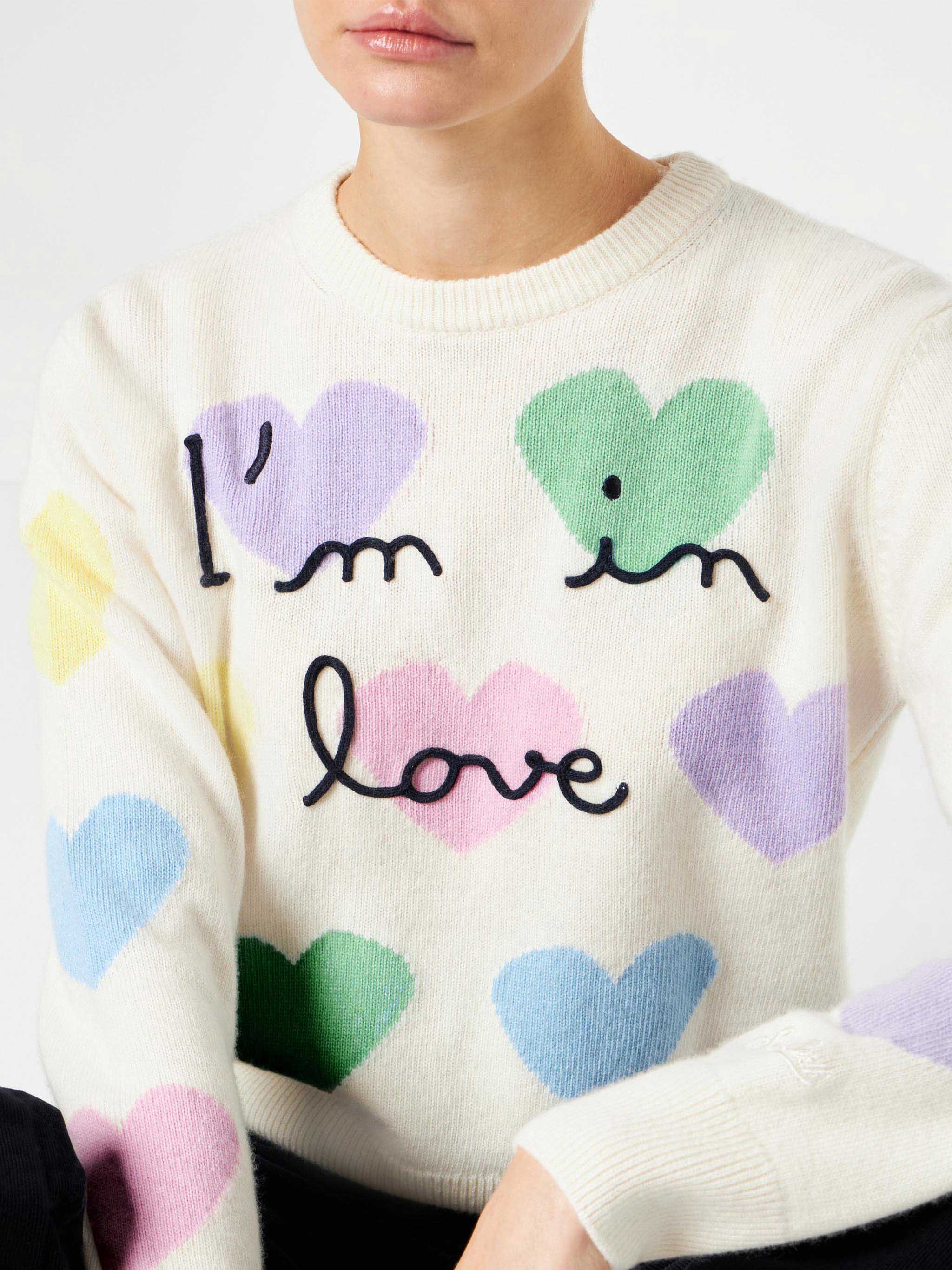 Maglione da donna con stampa cuori e ricamo I'm in Love